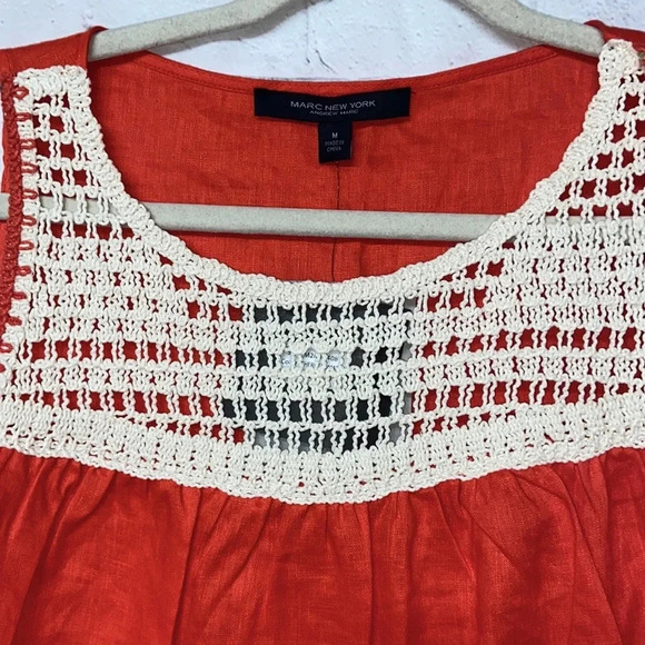 NWT linen top Marc New York womens medium spring linen cream crochet tassel rope - Picture 4 of 6